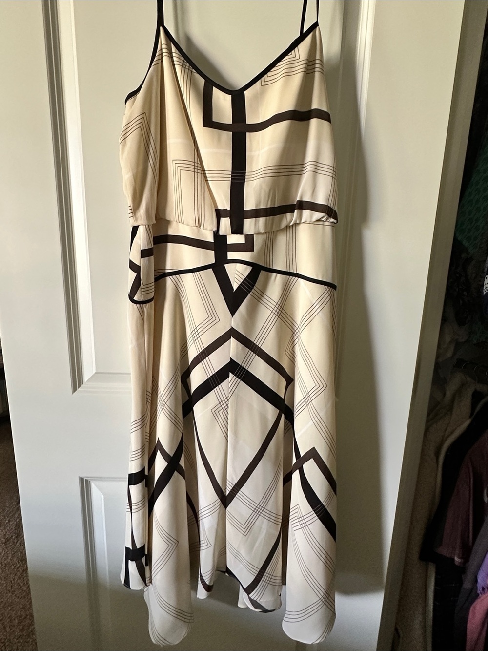 Banana Republic Cream Dress with Black Geometric Stripes